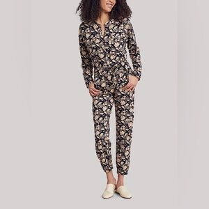 Faherty | Linen Savoie Jumpsuit in Navy Avignon Meadow